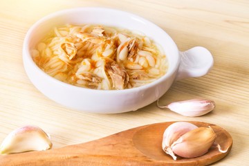garlic soup with chicken and noodles