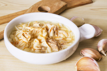 garlic soup with chicken and noodles