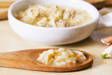 garlic soup with chicken and noodles