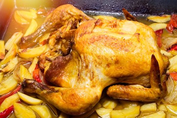 roast chicken with potatoes and peppers