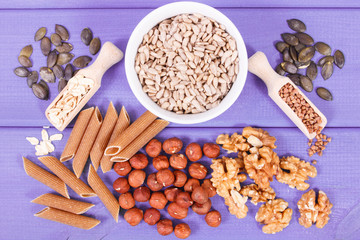 Healthy food containing copper, minerals and dietary fiber, healthy nutrition concept