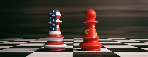 USA And China Flags Chess