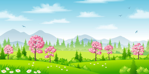 Spring landscape with blossoming trees