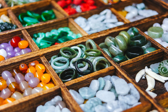 Various ornaments made of stone. Jewelry