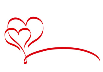 Calligraphy Two Red Heart Ribbon on White, Vector Stock Illustration