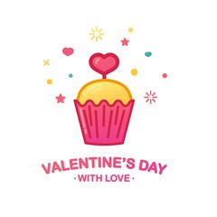 Design icon with cute cupcake. Sweet dessert with heart symbol for cafe banner or promotion happy valentine's day.  Vector