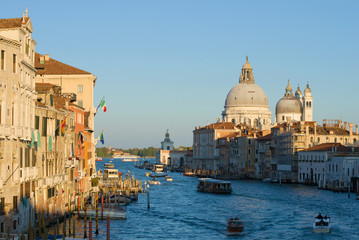Fototapeta na wymiar September evening on the Grand Canal. View of the Cathedral of Santa Maria della Salute. Venice