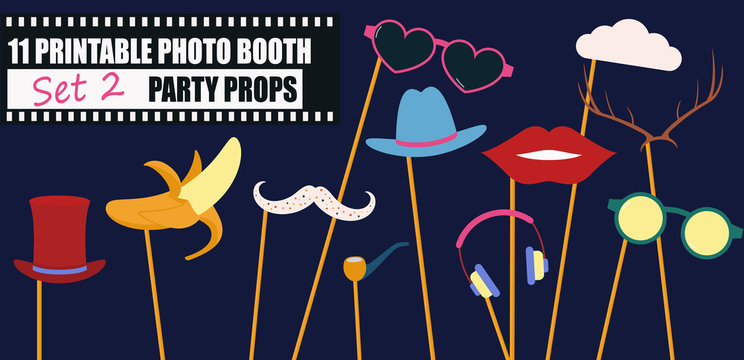 Photo booth props collection vector illustration