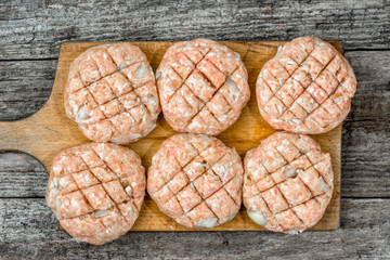 Raw burgers, pork meat, cooking concept, homemade