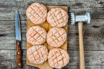 Raw meatballs pork meat, cooking concept..