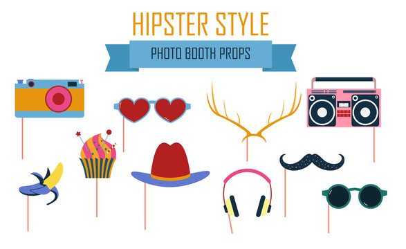 Colorful photo booth props icon set vector illustration