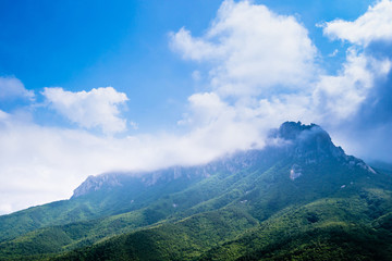 Seorak Mountain in the clouds passing Ulsanbawi Rock