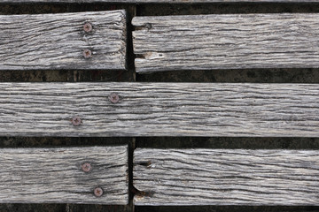 Closeup of rough weathered hardwood decking