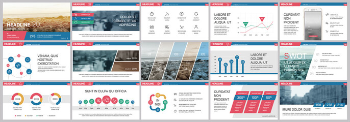 Fototapeta na wymiar Blue Red Presentation templates elements on a white background. Vector infographics. Use in Presentation, flyer and leaflet, corporate report, marketing, advertising, annual report, banner.
