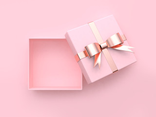 3d rendering pink blank gift box open metallic bow-ribbon valentine concept