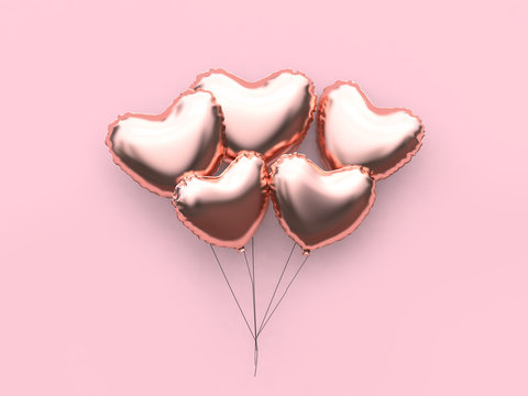 Valentine Concept 3d Rendering Metallic Balloon Heart Pink Background