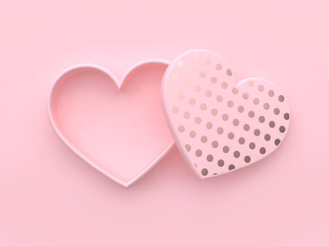 3d rendering heart box open valentine concept pink background