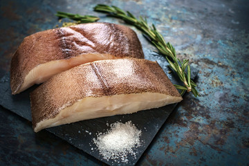 raw steak of sea fish on the stone - obrazy, fototapety, plakaty