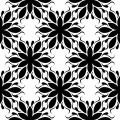Black floral seamless pattern on white background