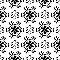 Black floral seamless pattern on white background