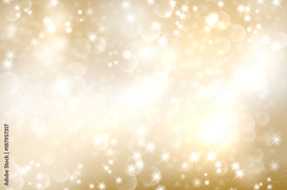 Wall mural golden abstract background with circle bokeh and shiny stars