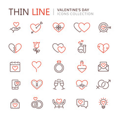 Collection of love thin line icons