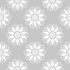 White floral seamless pattern on gray background