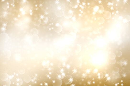 Golden abstract background with circle bokeh and shiny stars