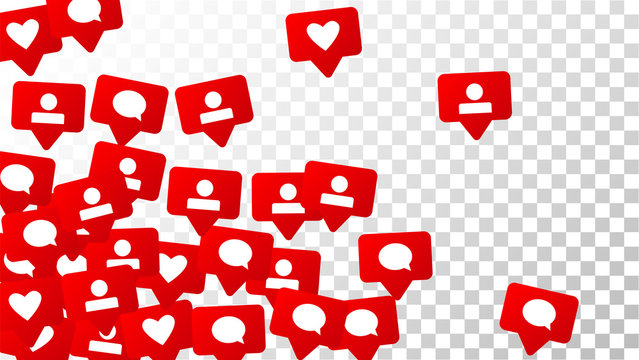 Notifications with Likes, Followers and Comments. Social Media Marketing.  