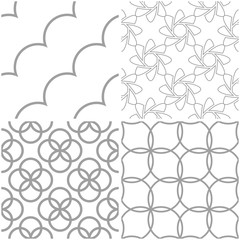 Geometric patterns. Set of light gray and white seamless backgrounds