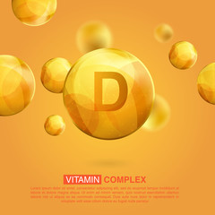 Vitamin gold icon. Retinol vitamin drop pill capsule. Shining golden essence droplet