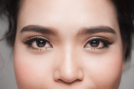 Closeup shot of beautiful asian woman eye with long eyelashes