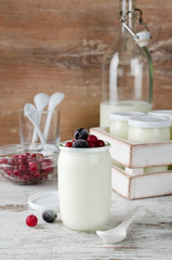 Fresh natural homemade organic yogurt with berries