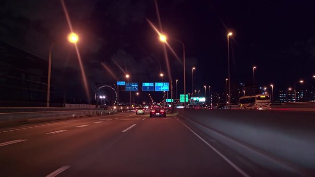 車載 - 夜の国道357号 西行き 環七 葛西付近