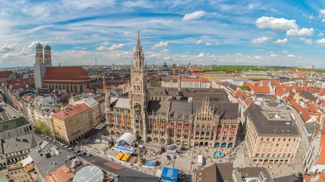 Munich city skyline timelapse at Marienplatz new Town Hall Square, Munich, Germany 4K Time lapse