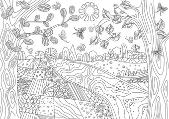 happy nature scenery for your coloring book