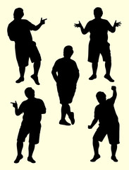 Fat man gesture silhouette 02. Good use for symbol, logo, web icon, mascot, sign, or any design you want.