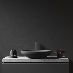 Black wall and bathroom sink
