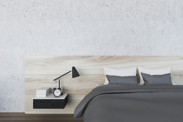 White minimalistic bedroom, lamp