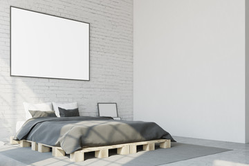 White bedroom corner, horizontal poster side