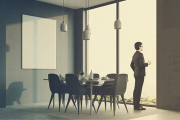 Gray minimalistic dining room corner poster man