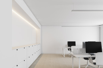 Modern white office, wall close up