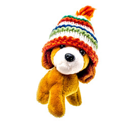 Beautiful yellow plush dog on a white background