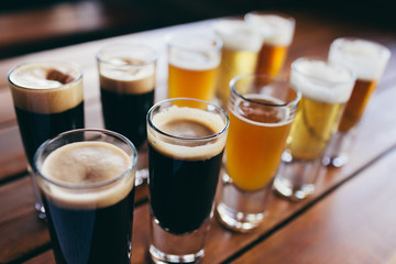 Glasses of light and dark beer 