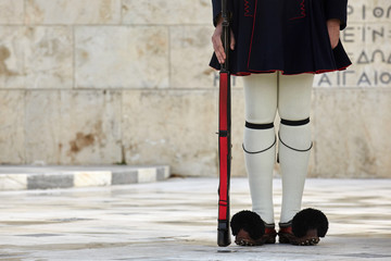Evzonas Guardian in front of the Greek parliament in   Athens, Greece.