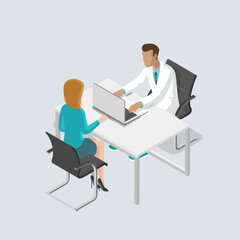 Flat isometric male female doctor medic healthcare vector