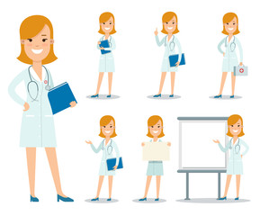 Flat female doctor nurse vector illustration Healthcare concept.