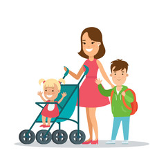 Flat Family parent Mother children baby woman parenting vector