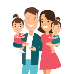 Flat Family children vector parenting illustration Mother father