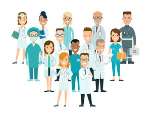 Obraz premium Flat male female doctors nurses medical team healthcare vector